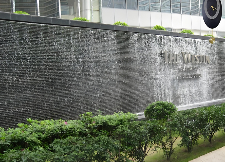 广场水幕墙 流水石墙景观